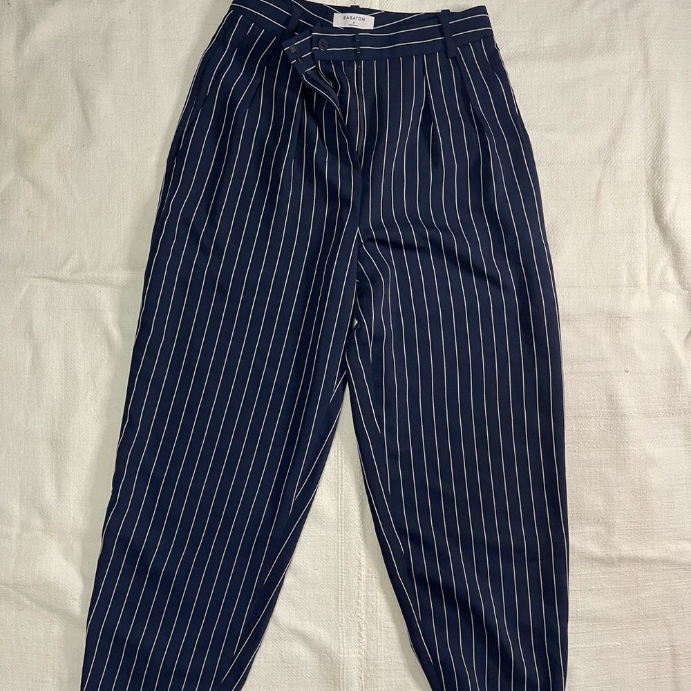 Babaton Navy Pinstripe Cropped Pants